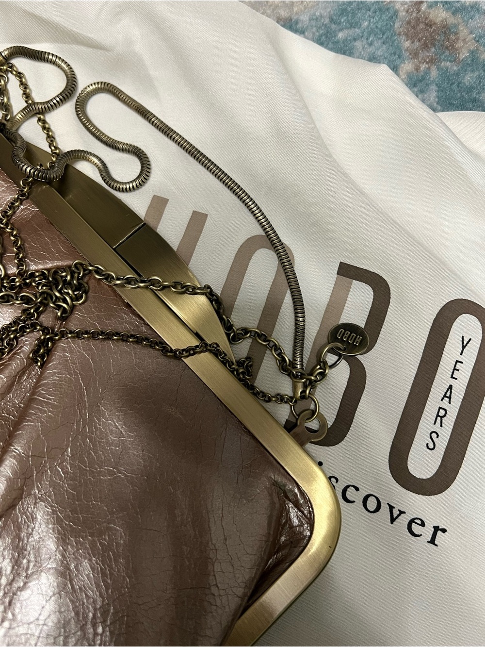 HOBO Bronze Metallic Pleated Frame Clutch with Chain Strap - Picture 2 of 6